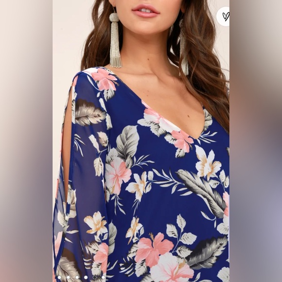 Lulus Shifting Dears Royal Blue Floral Print Long Sleeve Dress- XS - Picture 3 of 6